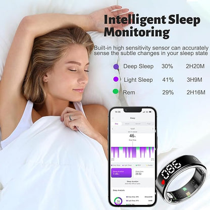 Smart Health Ring for Women Men, Smart Ring Fitness Tracker for iOS Android, Heart Rate, Blood