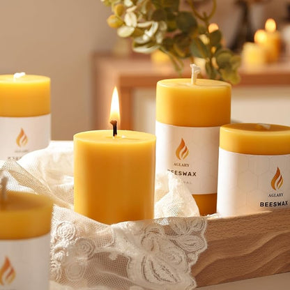 6PCS Beeswax Pillar Candles,Large Handmade Pure Beeswax Candle,Long Lasting Burn Time，Unscented