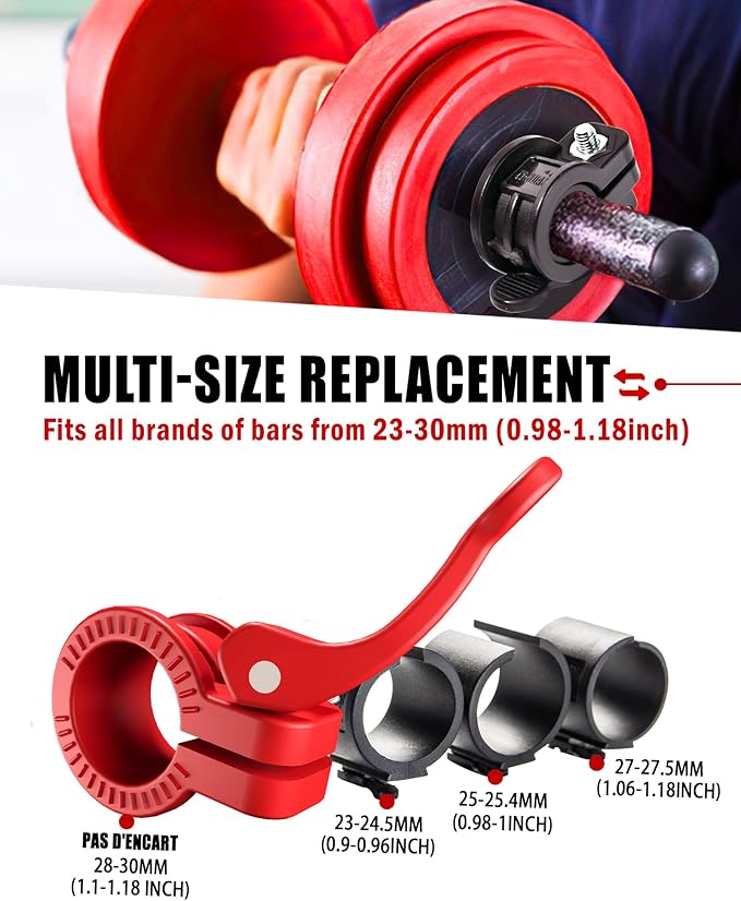 Narrow Barbell Clips 2.5cm Width for Olympic Bars, 0.9-1.18inch Adjustable Weight Clamps, Quick