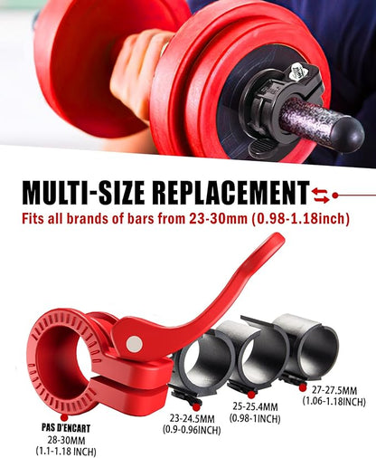 Narrow Barbell Clips 2.5cm Width for Olympic Bars, 0.9-1.18inch Adjustable Weight Clamps, Quick