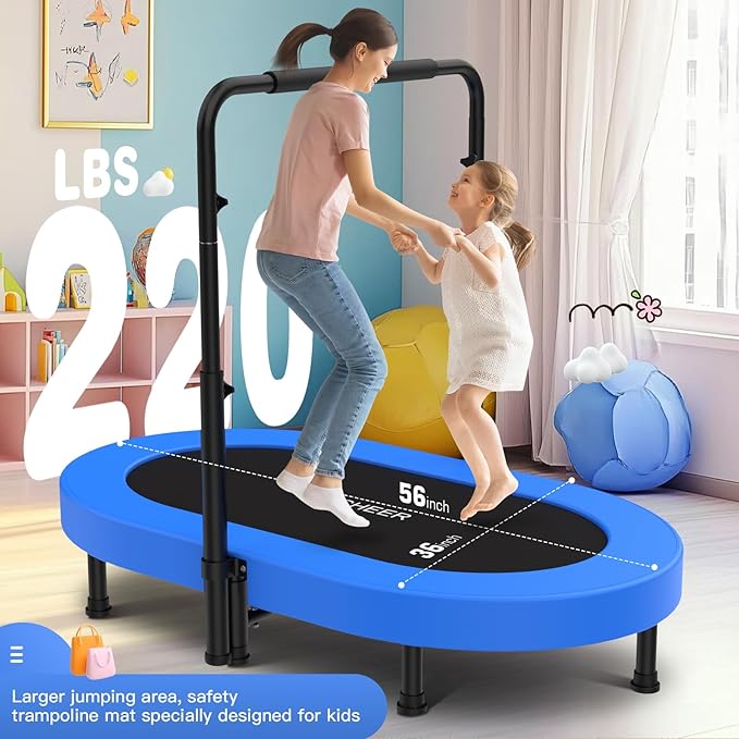 ANCHEER 56" Double Mini Trampoline for Kids, Mini Rebounder with 5-Level Adjustable Handle
