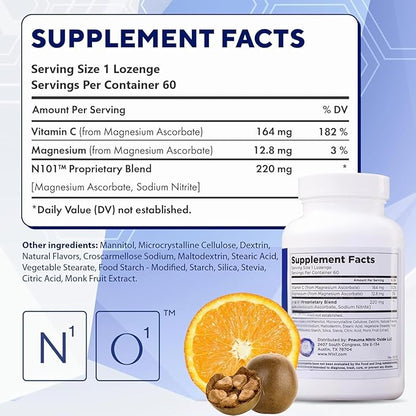 Nitric Oxide Lozenges for Heart Health Support - Dietary Supplement for Blood Flow, Oxygenation and Blood Pressure - 180 Count
