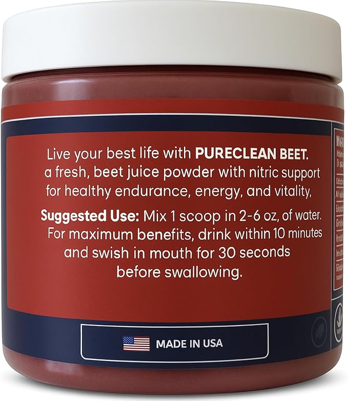 PureClean Organic Beet Juice Powder - Nitric Oxide Supplement - 100% USA Grown Beets - Organic Beet