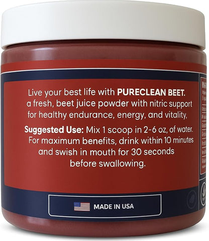 PureClean Organic Beet Juice Powder - Nitric Oxide Supplement - 100% USA Grown Beets - Organic Beet