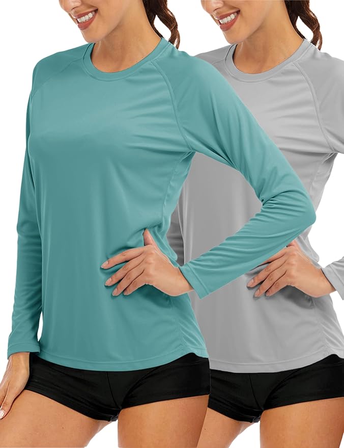 MAGCOMSEN Women's 2 Pack Long Sleeve Shirts UPF 50+ Sun Protection Quick Dry Swim Shirt for Rash