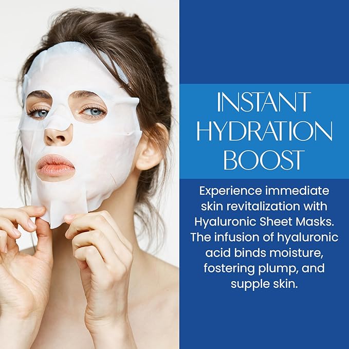 Hyaluronic Acid Sheet Face Mask - Skin Firming, Anti-Aging, Moisturizes & Plumps Skin