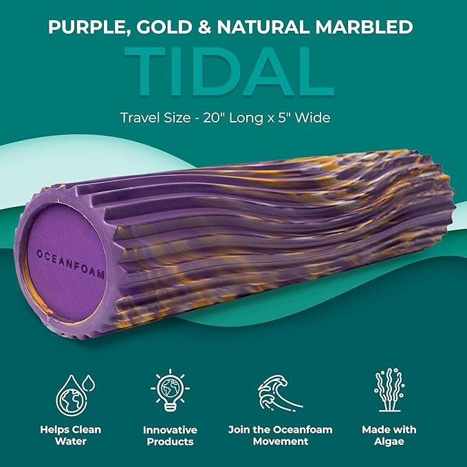 Oceanfoam Tidal Roller - Purple, Gold & Natural Marbled - Muscle Massage Foam Roller for Back Pain
