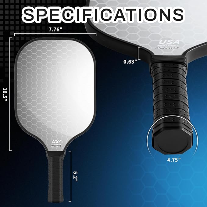 99.9% T300 Carbon Fiber Lightweight Pickleball Paddles Set of 2 Indoor Outdoor Games Equipment