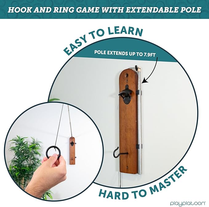 Play Platoon Hook and Ring Toss Bar Game for Adults - Wood Toss Ring Game for Adults - Perfect