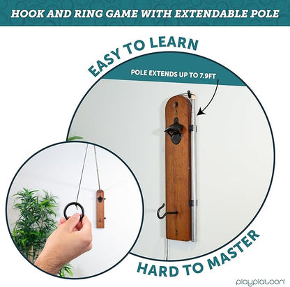 Play Platoon Hook and Ring Toss Bar Game for Adults - Wood Toss Ring Game for Adults - Perfect