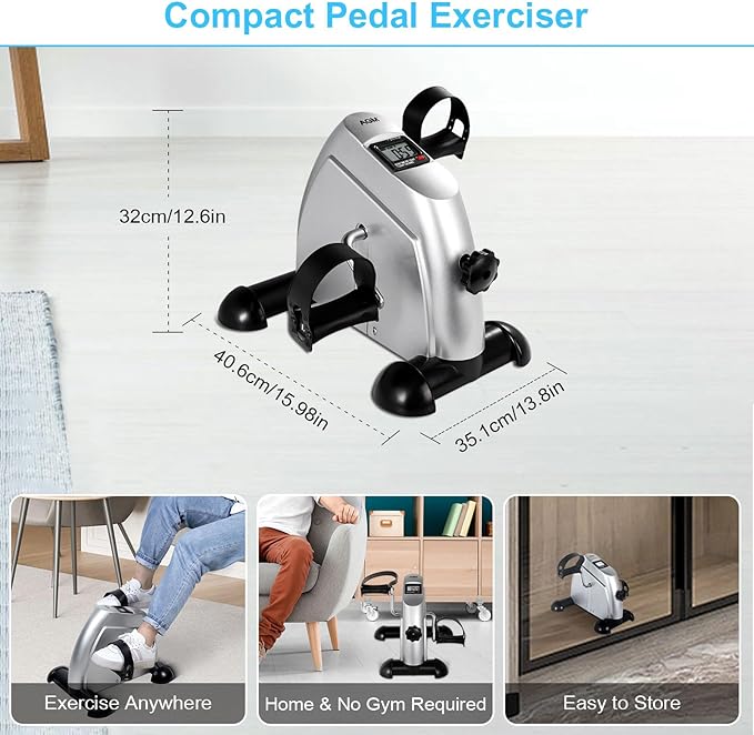 Mini Exercise Bike, AGM Under Desk Bike Pedal Exerciser Foot Cycle Arm & Leg Pedal Exerciser with