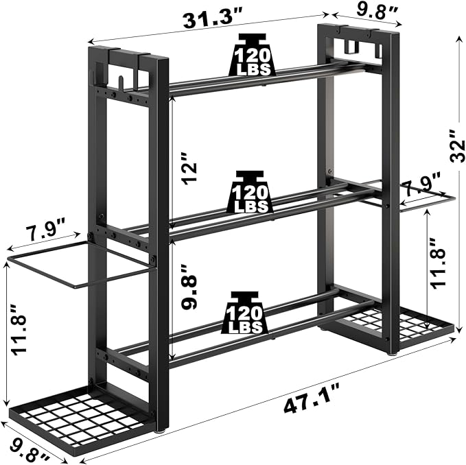 3-Tier Adjustable Dumbbell Rack Heavy Duty Metal Storage Rack, Dumbbell Weight Rack and Kettlebells