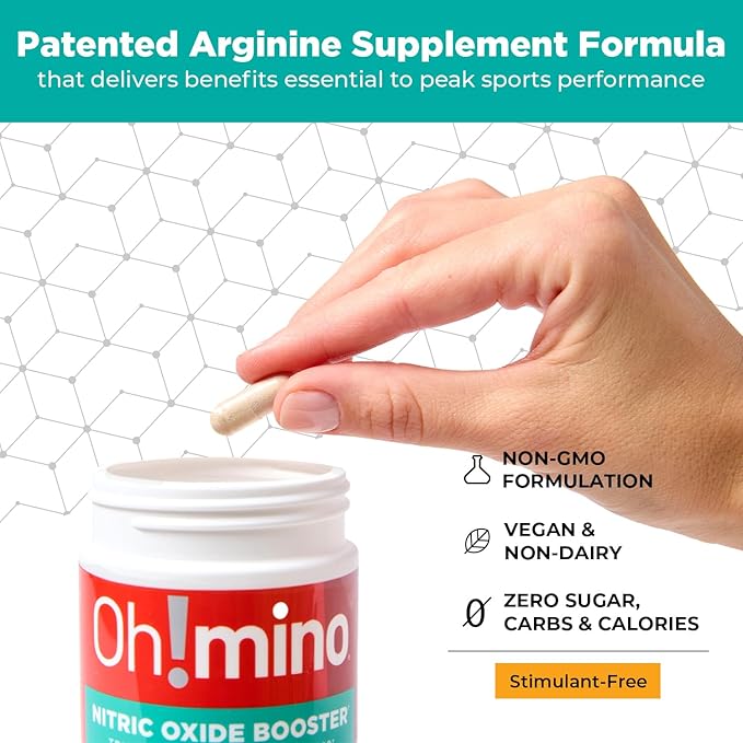 Oh!mino L-Arginine Nitric Oxide Supplement - Blood Flow Supplement, Nitric Oxide Booster w/Beetroot