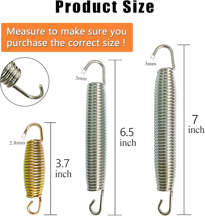 3.7'', 6.5'', 7'' Trampoline Springs,16pcs Heavy Duty Stainless Steel Replacement Trampoline