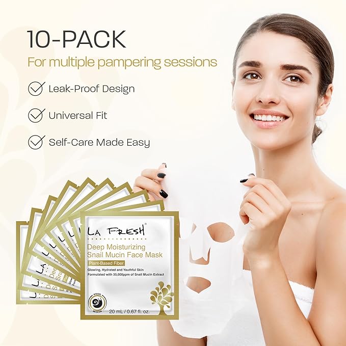 La Fresh Deep Moisturizing Snail Mucin Sheet Mask, Glow, and Hydration Face Mask with Snail Mucin