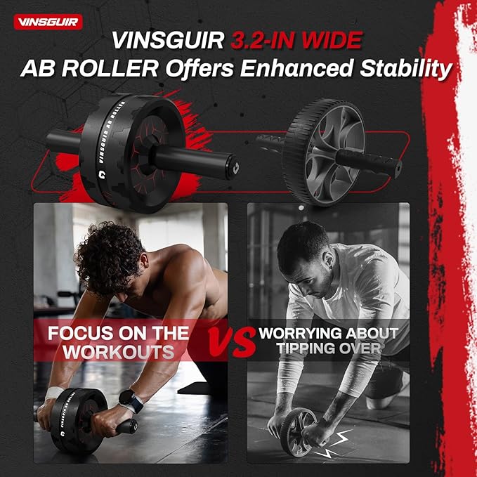 VINSGUIR Ab Roller Wheel, Abs & Core Workout Equipment for Home Gym with Knee Pad Accessories