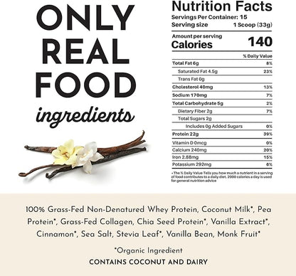 JUST INGREDIENTS Protein Powder | Vanilla Protein Powder Made with 100% Grass Fed, Non Denatured