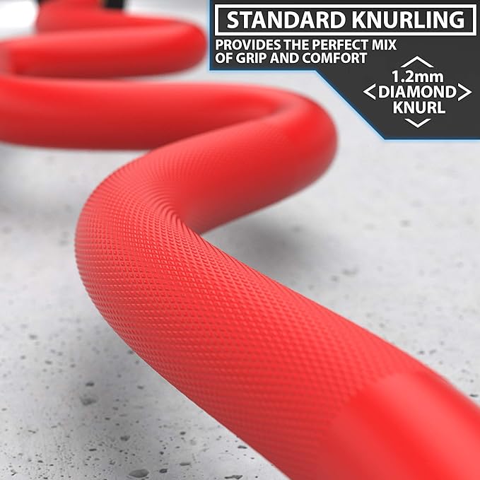 Synergee Commercial Super EZ Curl Olympic Bar Chrome, Black Phosphate and Red with Powder Coated