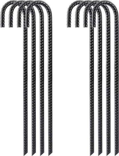 FEED GARDEN 16 Inch 8 Pack Rebar Stakes Heavy Duty J Hook, Galvanized Steel Ground Stakes Tent