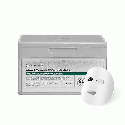 VT COSMETICS Cica-Exosome Moisture Mask 20 Sheets, Centella Asiatica & Hyaluronic Acid with
