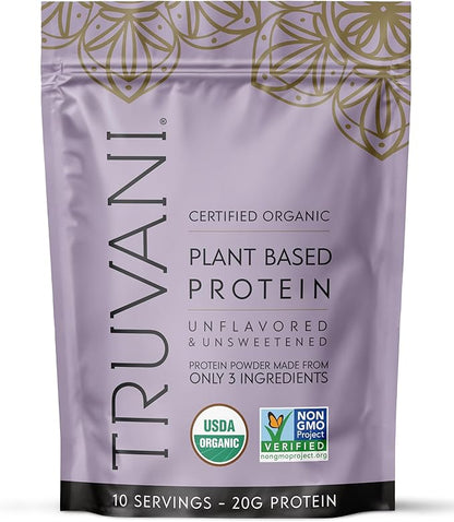 Truvani Vegan Pea Protein Powder | Unflavored | 20g Organic Plant Based Protein | 10 Servings |