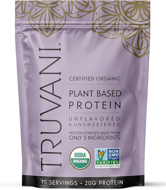 Truvani Vegan Pea Protein Powder | Unflavored | 20g Organic Plant Based Protein | 10 Servings |