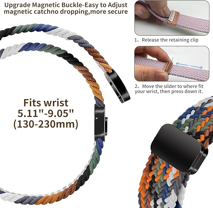 Braided Band Compatible with Fitbit Versa 4 Bands for Woman/Versa 3/Sense 1/Sense 2 Band, Magnetic