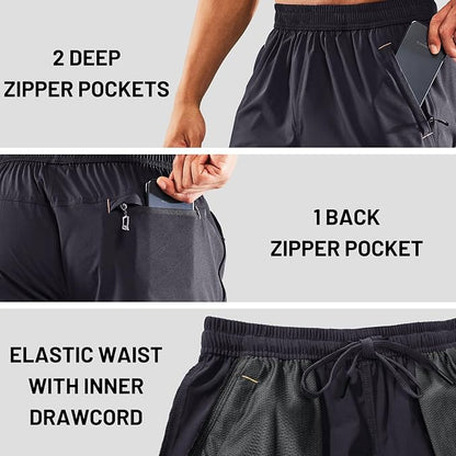 MIER Men's Quick Dry Running Shorts with Zipper Pocket, Elastic Waist Athletic Workout Exercise