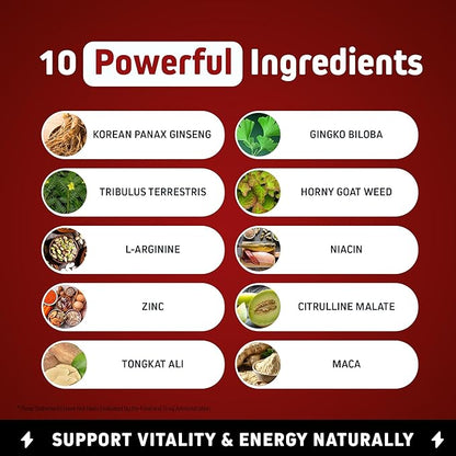 Herbtonics Testosterone Support Supplement for Men - Korean Panax Ginseng & Tribulus Terrestris