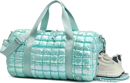 Quilted Duffel Bag for Women, Puffer Gym Duffle Bag with Shoe Compartment Lightweight Large