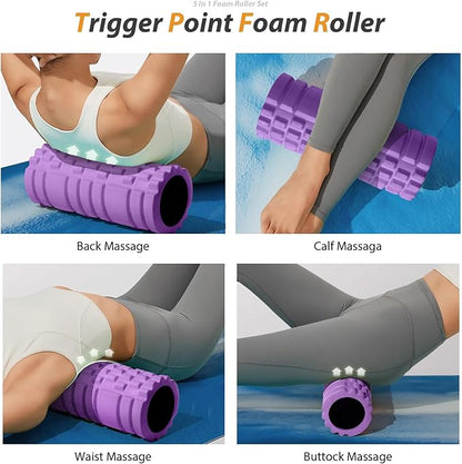 5 in 1 Foam Roller Set for Deep Tissue Muscle Massage, High Density Trigger Point Fitness Patented