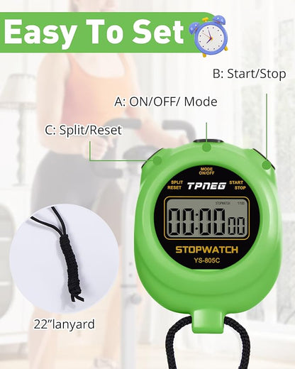 Simple Stopwatch Timer - Easy to Use, Set Up, Read, and Carry - Large Display - On/Off, AAA Battery