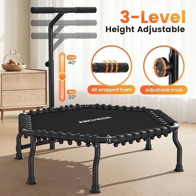 ANCHEER 50" Rebounder Trampoline for Adults- 2025 Foldable Mini Trampoline with Bar- Exercise