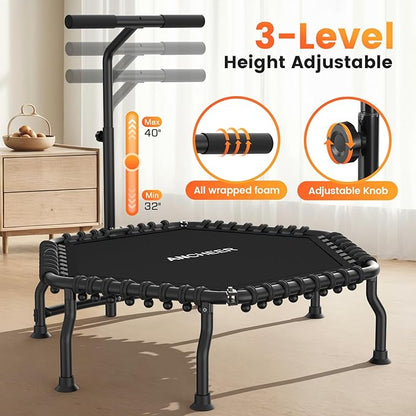 ANCHEER 50" Rebounder Trampoline for Adults- 2025 Foldable Mini Trampoline with Bar- Exercise
