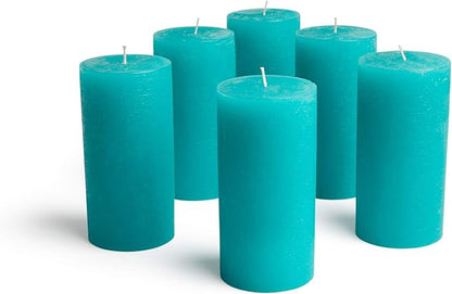 Mottled Pillar Candles by Bask - Set of 6-3" x 6" Dripless Unscented Candles in Turquoise for Home