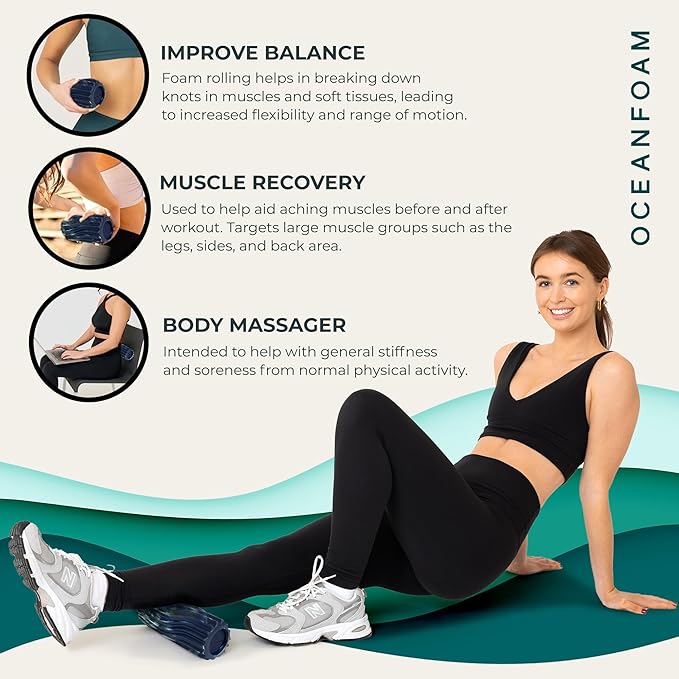 Oceanfoam Ripple Travel Foam Roller (11" x 3.35") Firm Mini Foam Roller for Physical Therapy, Deep