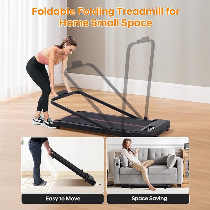 Walking Pad with Handle Bar and Incline, 3.0HP Portable Small Treadmills with Handles for Home