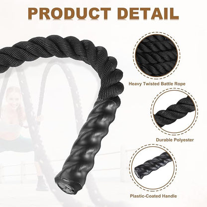 MECCANIXITY Battle Rope 50ft x 2 Inch Polyester Workout Rope Heavy Fitness Exercise Rope for