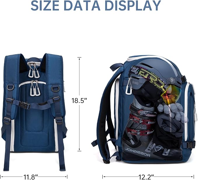 Ski Boot Bag, 50L Ski Boot Travel Backpack for Skis, Snowboard & Accessories, Waterproof Padded Ski