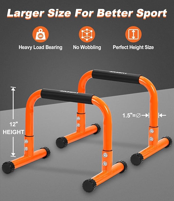 Push Up Bar, 12 Inch High Non-Slip Parallettes Bars & Dip Bars With Foam Handles, Heavy-Duty No