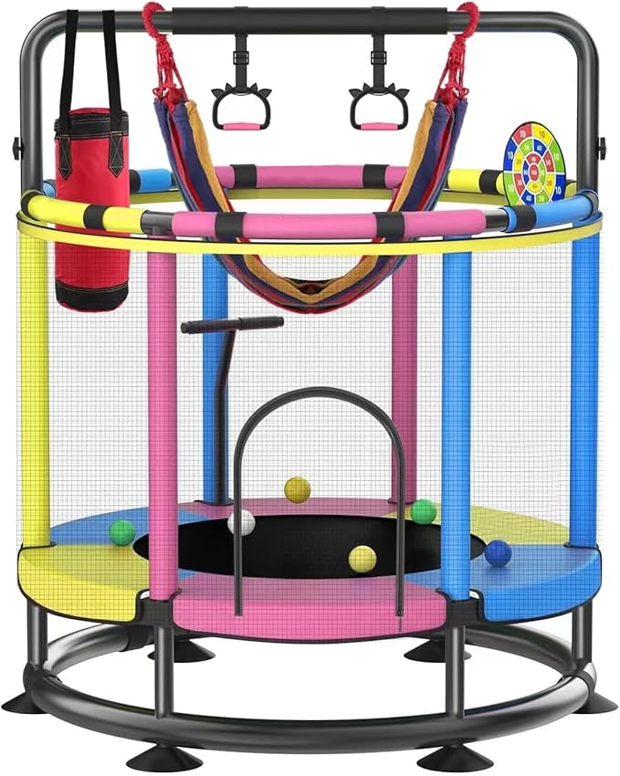 Trampoline for Kids, Full Anti-Rust 440lbs Anti-Rollover Round Bottom Toddler Trampoline