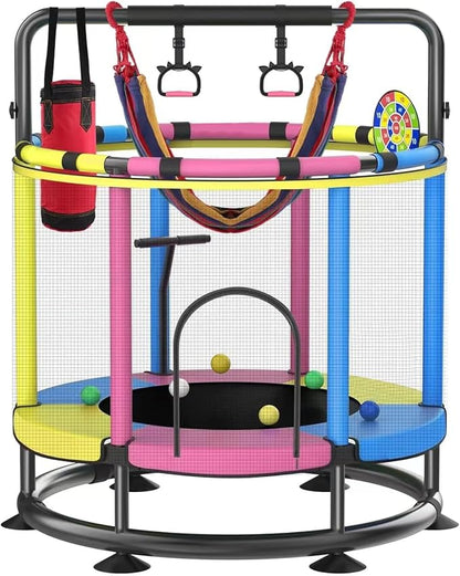 Trampoline for Kids, Full Anti-Rust 440lbs Anti-Rollover Round Bottom Toddler Trampoline