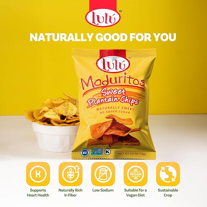 LULU Plantain Chips - Maduritos Sweet Plantain Chips, 30 Individual Bags (2.5 Oz Each) - Crunchy