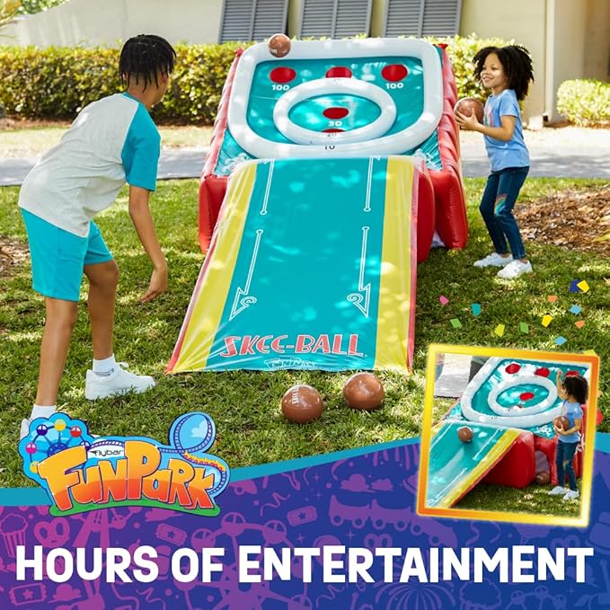 Flybar FunPark Giant Inflatable Skee-Ball Game – 11 Ft Long w/ 4 Balls & Electric Air Pump – Indoor