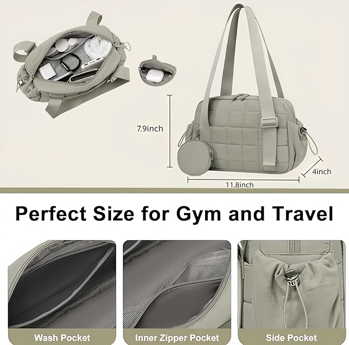 CAMTOP Mini Gym Bag for Women, Small Gym Tote Bag Puffy Quilted Sports Duffel Bag with Wet