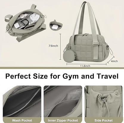 CAMTOP Mini Gym Bag for Women, Small Gym Tote Bag Puffy Quilted Sports Duffel Bag with Wet