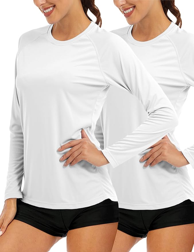 MAGCOMSEN Women's 2 Pack Long Sleeve Shirts UPF 50+ Sun Protection Quick Dry Swim Shirt for Rash