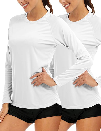 MAGCOMSEN Women's 2 Pack Long Sleeve Shirts UPF 50+ Sun Protection Quick Dry Swim Shirt for Rash