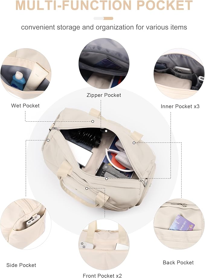 Gym Bag for Women Men, Sport Duffel Bag with Toiletry Bag & Shoe Compartment,Waterproof Travel