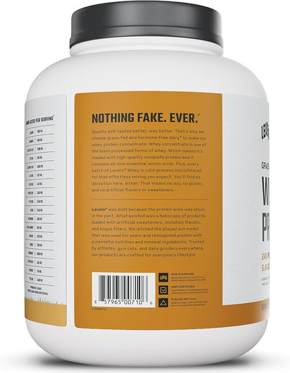 Levels Grass Fed Whey Protein Powder, No Artificials, 24G of Protein, Vanilla Cinnamon, 5LB